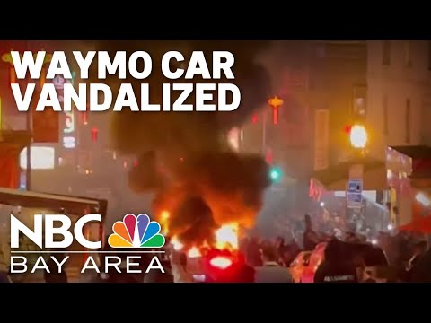 Waymo driverless car vandalized, set on fire in San Francisco&#039;s Chinatown