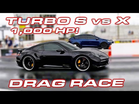 1,000 HP Porsche Turbo S vs Tesla Model X Plaid 1/4 Mile DRAG RACE
