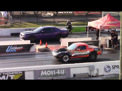 Mazda Miata vs Hellcat, Mustangs and Turbo Camaro Drag Races