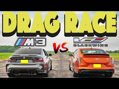2023 BMW M3 vs 2023 Cadillac CT4 V Blackwing. Drag and Roll Race.