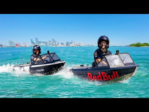 F1 Drivers Race TINY Jet Boats! (Daniel vs Yuki) 🚤
